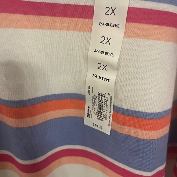 Croft & Barrow Boatneck 3/4  Blue Pink Sleeve Striped Top 2X NWT Plus Size - Picture 6 of 13